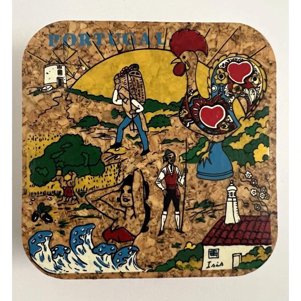 Vintage Portugal Tourist Souvenir Coaster Set Of 6 Drinks Portugese History Cup